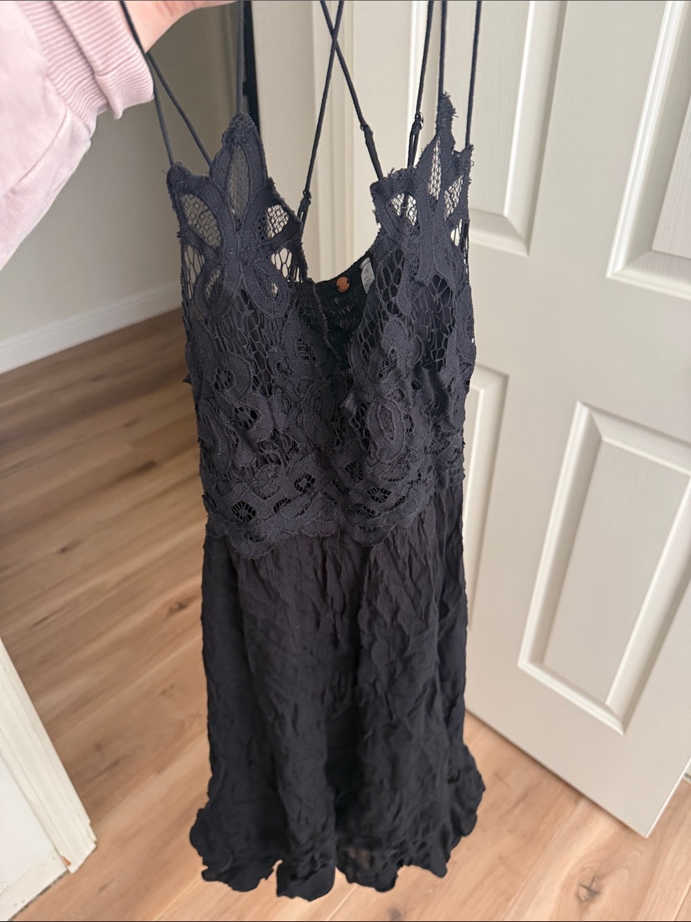 Free People Lace-Trim Black Slip Dress